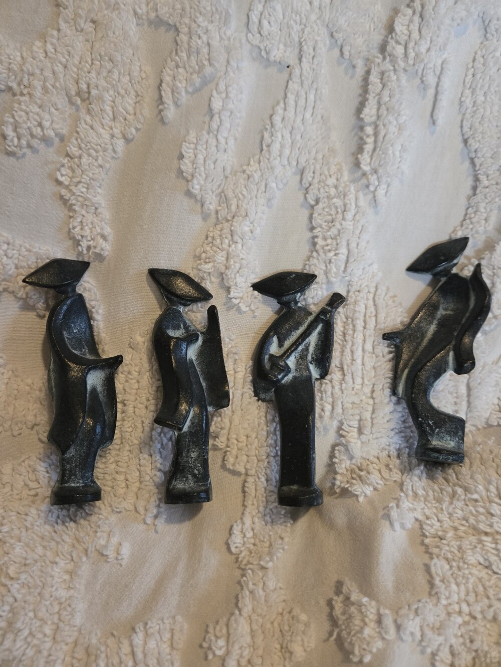 Vintage Japanese Mid Century Modern 4 Pc Figure Set Iron Traditional Antique